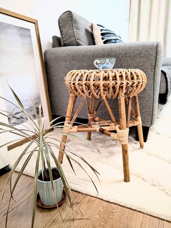 Rattan Stool Chair for Indoor Patio Modern Dining Room Stool for Guest Chic Traditional Mid century Farmhouse Living Room Party Seat Etsy