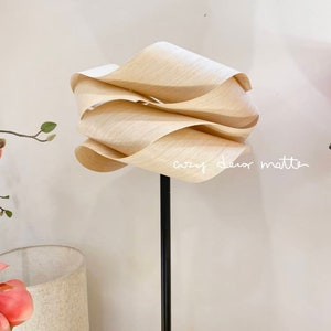 Large lamp shade in wood for floor and table lamp, unique handmade bent wood veneer decor for lighting. boho light fixture for living room