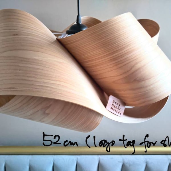 Large Wood pendant light, Cloud lamp shade, Modern Lighting chandelier, bent wood hanging lamp, boho light fixture, dining room