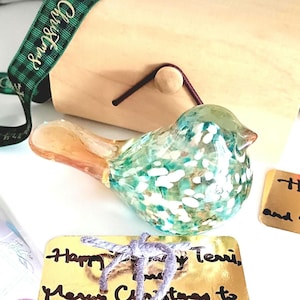Glass Bird Lamp Figurine with a Nest, Birthday gift for girl, teacher and grandma with a handmade customized calligraphy of message or name