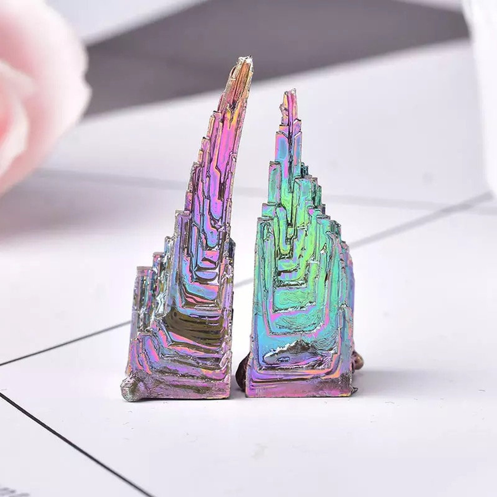 Bismut Kristall Metall Mineral Pyramide Steine Edelstein Stein Etsy
