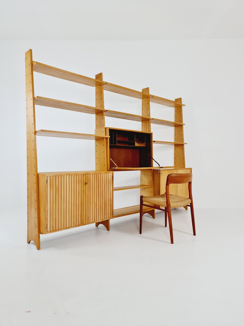 Midcentury German Freestanding Antique Library Bookshelf Shelf, 3