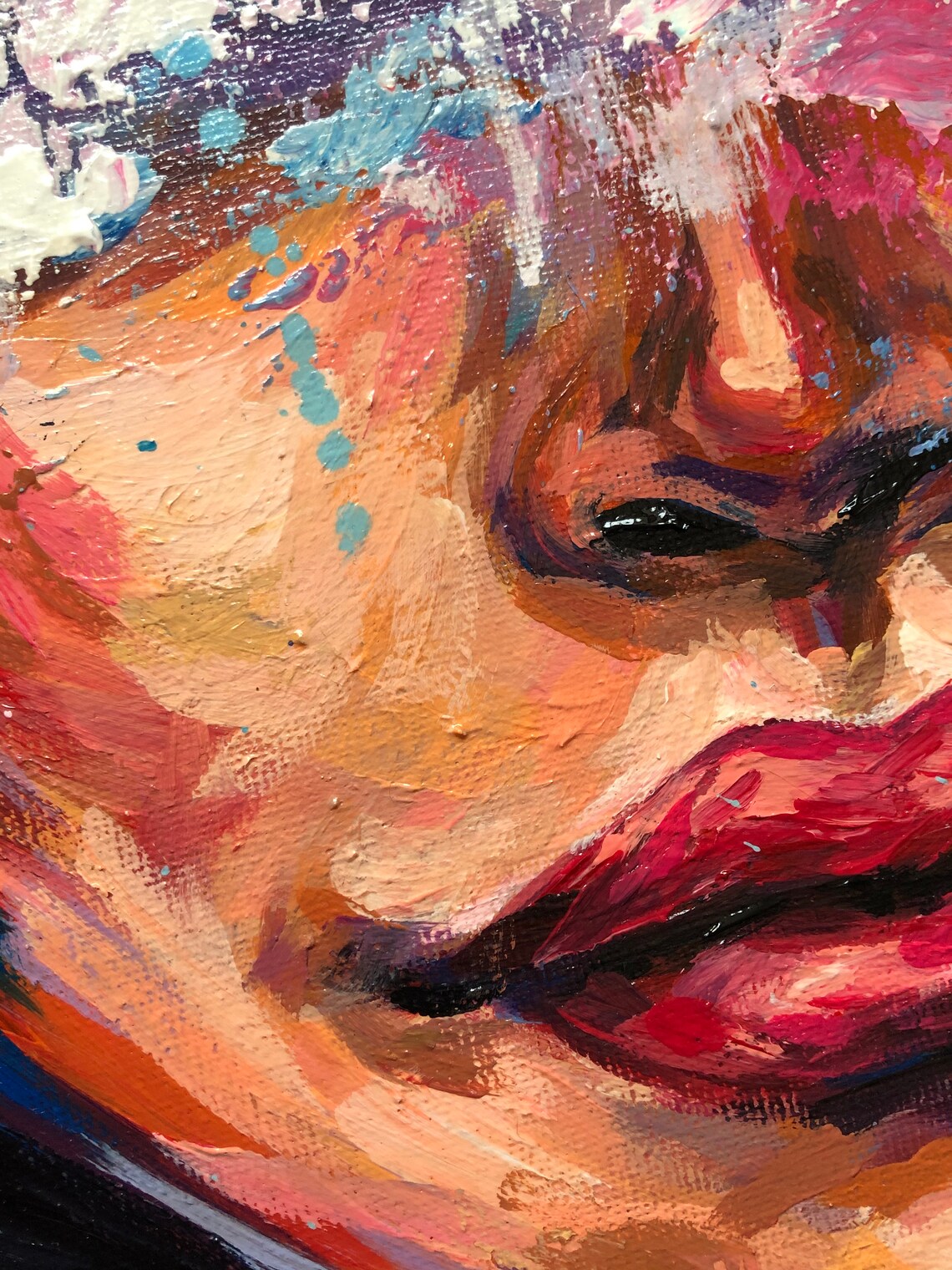 Head in the clouds Original acrylic painting Girl face Etsy