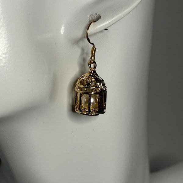 Boucles d'oreilles en métal cage à oiseaux en alliage de zinc, cadeau de perles d'argent, original, joli bijou décoratif