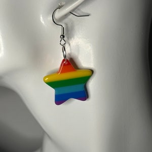 Rainbow star gay pride homosexual proud dangle drop earrings colourful statement jewellery cute earrings for him he they them