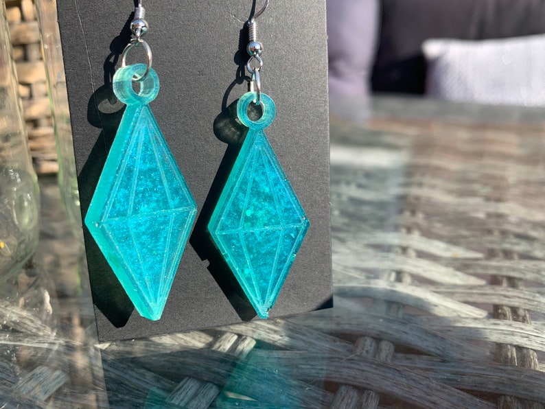 Plumbob the Sims Diamond Earrings Drop Handmade Resin Gaming - Etsy UK