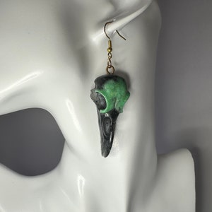 Crow Raven Bird Skull Earrings Dangle Drop Halloween gothic Punk statement jewellery corvid witch occult odin animal resin handmade