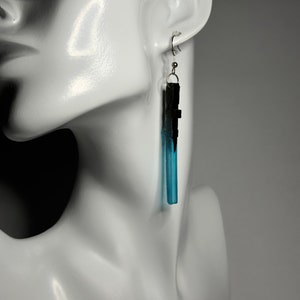 Lightsaber starwars earrings drop resin handmade nerdy gift idea statement glowstick space laser lazer light sword jewellery nerd geek
