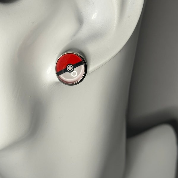Pokemon 12mm pokeball emblem stud earrings Masterball Handmade jewellery statement geek nerd gamer gaming switch nintendo gameboy greatball