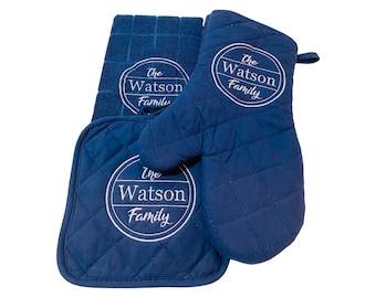 Personalized Kitchen Set, Oven Mitt Pot Holder Kitchen Towel Set, Personalized Embroidered, Mother’s Day Gift Set, Monogrammed Gift Set