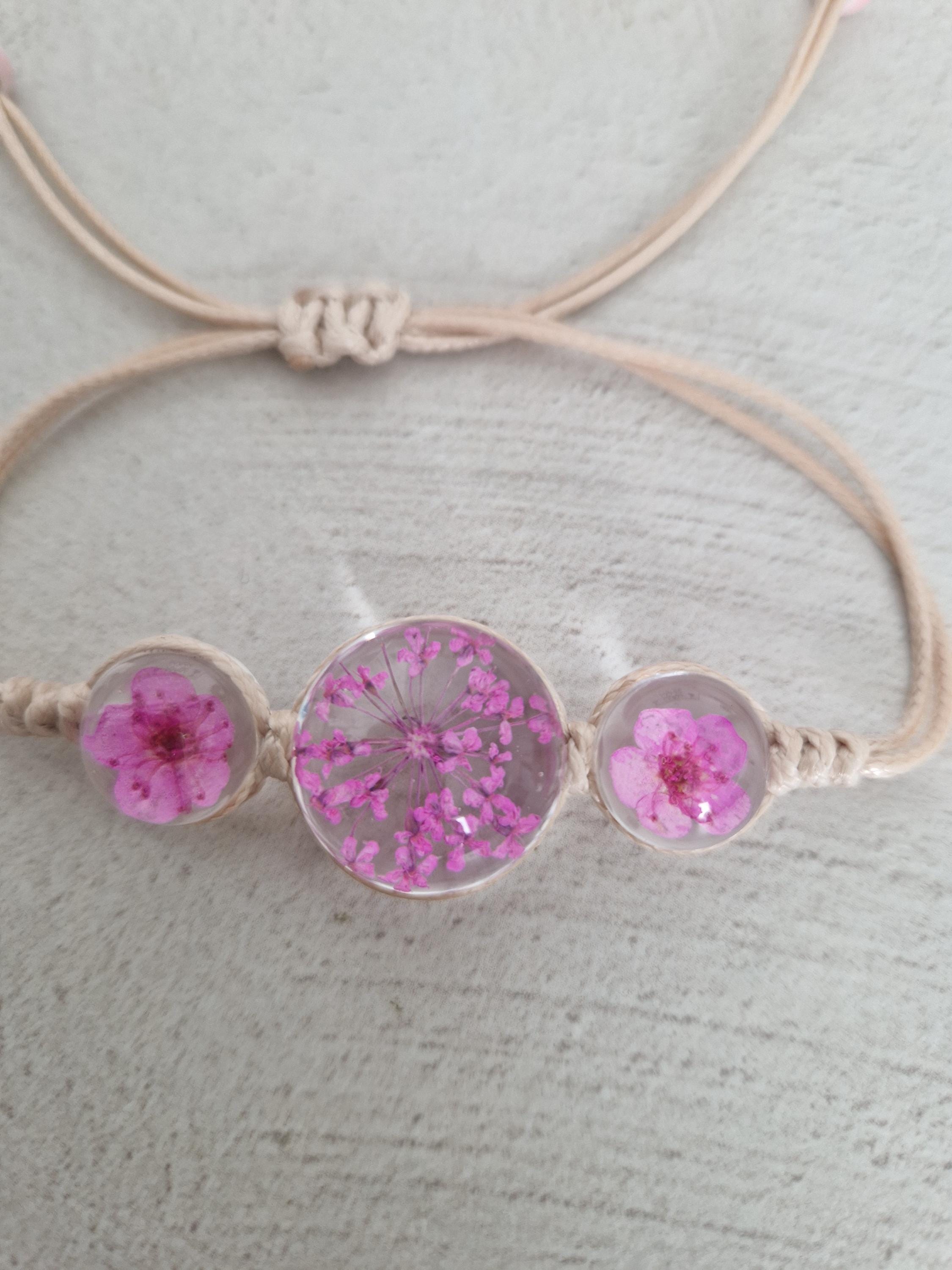 Bracelet Jonc Décor Fleuri En Acrylique - Multicolore Rose/noir - Neuf Sans Emballage - Pour Fille