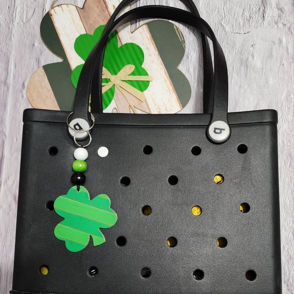 St. Patrick's Day Beaded Clover Key Chain- Bogg Bag Charm- St. Patrick's Day décor- St. Patrick's Day Clover