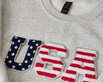 Large USA Chenille Patch: Patriotic Stars & Stripes Applique