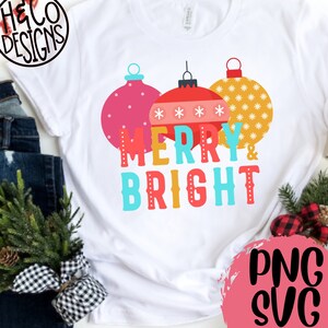 Merry & Bright Pink Datei, Merry and Bright Shirt, Lustige Weihnachtstag Shirt Idee, Png, Svg Dateien, Sublimation Designs