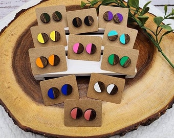 Handmade Round Wooden Stud Earrings | Hypoallergenic Surgical Steel