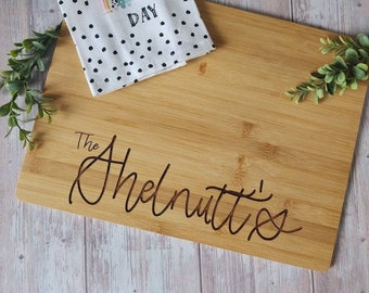 Tabla de cortar de bambú grabada a medida / Regalo de boda personalizado
