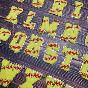 Softball Glitter Letter Patches- Iron On Letter Patch- Fuzzy Chenille Alphabet DIY Patch Black Glitter Varsity Letter- Softball Numbers