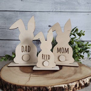 Lapin de Pâques autoportant personnalisé, Cadeaux de Pâques pour la famille, Cadeaux de lapin de Pâques, Décorations de table avec noms de lieux, Cadeaux de panier de Pâques