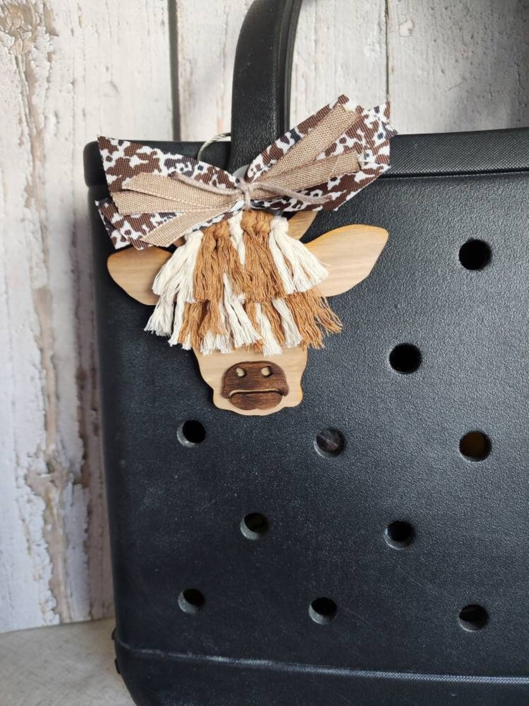 Highland Cow Macramé Bag Charm- Highland Cow Macramé- Highland Cow Bogg