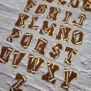 Football Glitter Letter Patches- Iron On Letter Patch- Fuzzy Chenille Alphabet DIY Patch Black Glitter Varsity Letter-