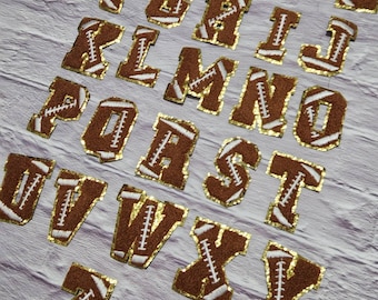 Customizable Fuzzy Chenille Football Letter Patches: Iron-on Glitter Alphabet for DIY Varsity Jackets