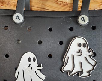 Amuleto para bolso de Halloween con forma de fantasma de Bogg: dedo medio, etiqueta de madera de abedul