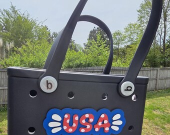 American USA Bogg Bag Charm – Patriotic 4th of July Button- USA Theme- MERICA'