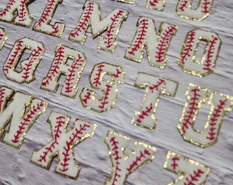 Lettres et chiffres en chenille scintillants de baseball : alphabet universitaire à thermocoller pour uniformes de sport