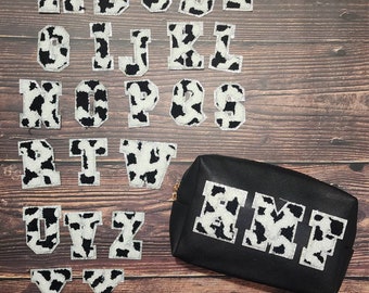 Adhesive Cow Print Glitter Letter Patches: Fuzzy Chenille Alphabet DIY Varsity Embellishments