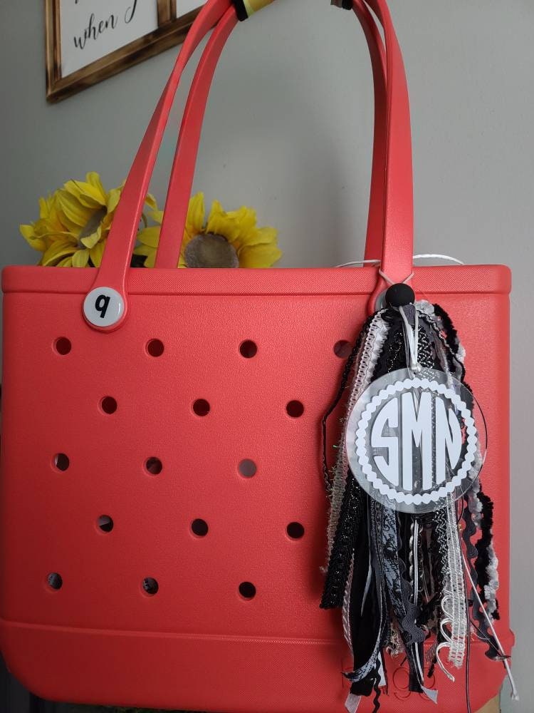 Bogg Bag Tassel/charm Black White Grey Monogrammed Etsy