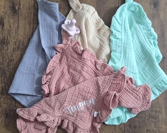 Pinza para chupete de muselina bordada personalizada - Regalo monogramado para baby shower para niños y niñas