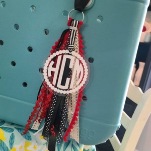 Bogg Bag Tassel/ Tag -Red, Black and Polkadots monogrammed