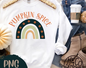 Boho Pumpkin Spice Rainbow PNG SVG, Fall Theme Files (Digital Download)