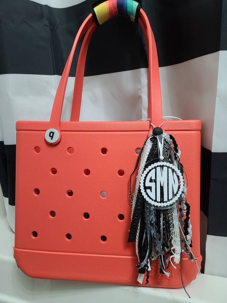 Bogg Bag Tassel/charm Black White Grey Monogrammed Etsy