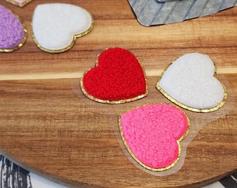 Parche termoadhesivo de corazón de chenilla: aplique de San Valentín con purpurina (paquete de 3)