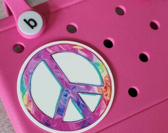Rainbow Peace Sign Bogg Bag Charm: Hippie Theme Button