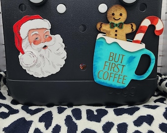 Vintage Santa Bogg Bag Charm: Gingerbread Man & Coffee Cup Christmas Decor