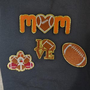 Football Glitter Patches- Iron On football Patch- Fuzzy Chenille DIY Patch Glitter Varsity Letter- Love Football Patch- Mom Football Patch