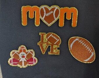 Chenille voetbal opstrijkpatch: glitter varsity DIY-appliqué