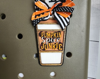 Pumpkin Spice Coffee Wooden Charm, Fall Themed Bogg Bag Accessory