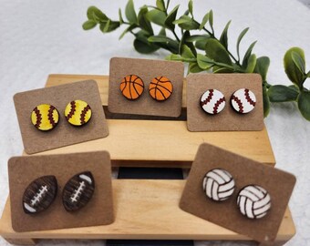 Laser Cut Birchwood Sports Stud Earrings