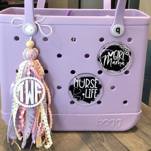 HandCoDesignShop Bogg Bag Monogrammed tassel tag charm Pastel Colors