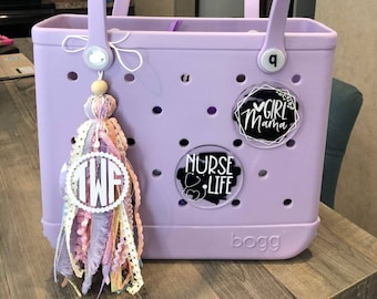 Bogg Bag monogrammed tassel/tag/charm- Pastel Colors