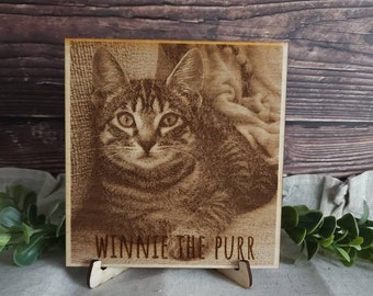 Laser Engraved Pet Portrait – Wooden Photo, Pet Memorial Gift