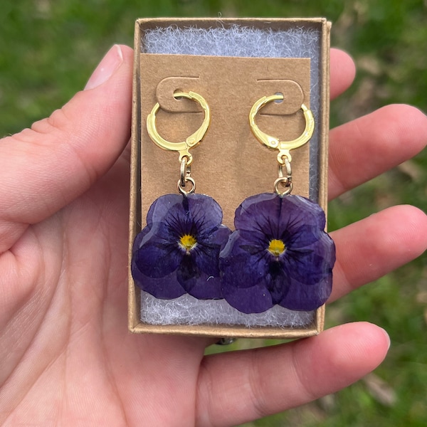 Handmade Dangling Real Preserved Violet Earrings - Flower Earrings