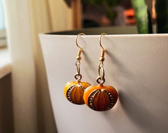 Handmade Gold Tone Pumpkin Earrings