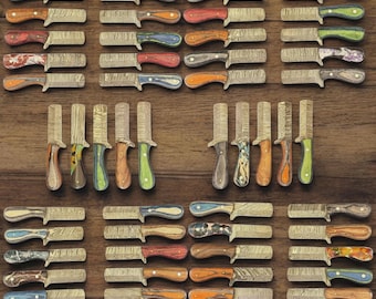 Set of 50/100 Handmade Damascus Steel Hunting and Skinning Knives with Sheaths | Custom Forged Outdoor Knives | Bulk Gift or Wholesale Order