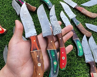 Set of 50/100 Handmade Damascus Steel Hunting and Skinning Knives with Sheaths | Custom Forged Outdoor Knives | Bulk Gift or Wholesale Order
