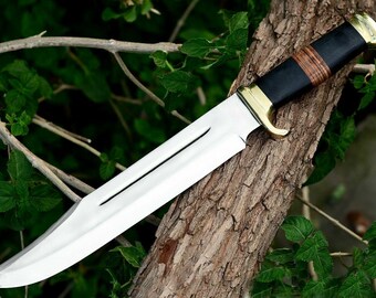 Handmade D2 Steel Bowie-Style Knife with Brass Finger Guard | Custom Forged Knife for Outdoor Use | Collectible Knife gift with Sheath