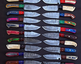 Set of 50/100 Handmade Damascus Steel Hunting and Skinning Knives with Sheaths | Custom Forged Outdoor Knives | Bulk Gift or Wholesale Order